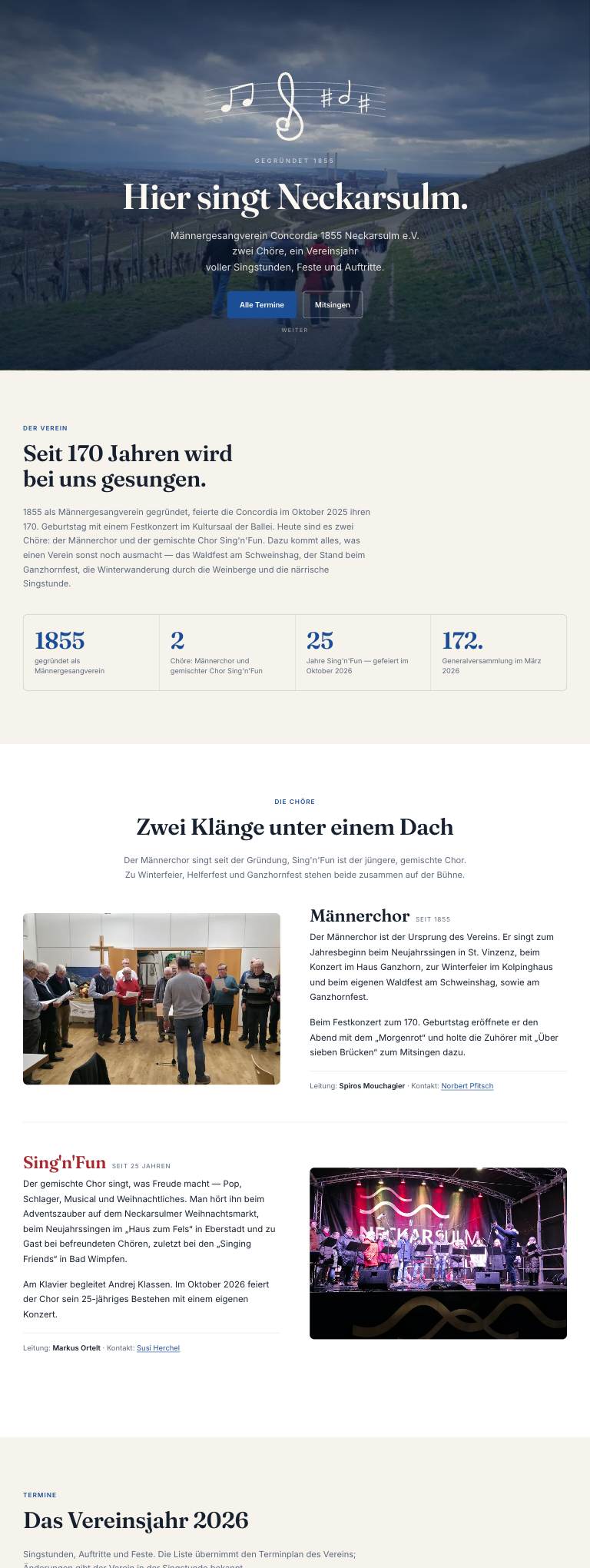 Website des MGV Concordia 1855 Neckarsulm