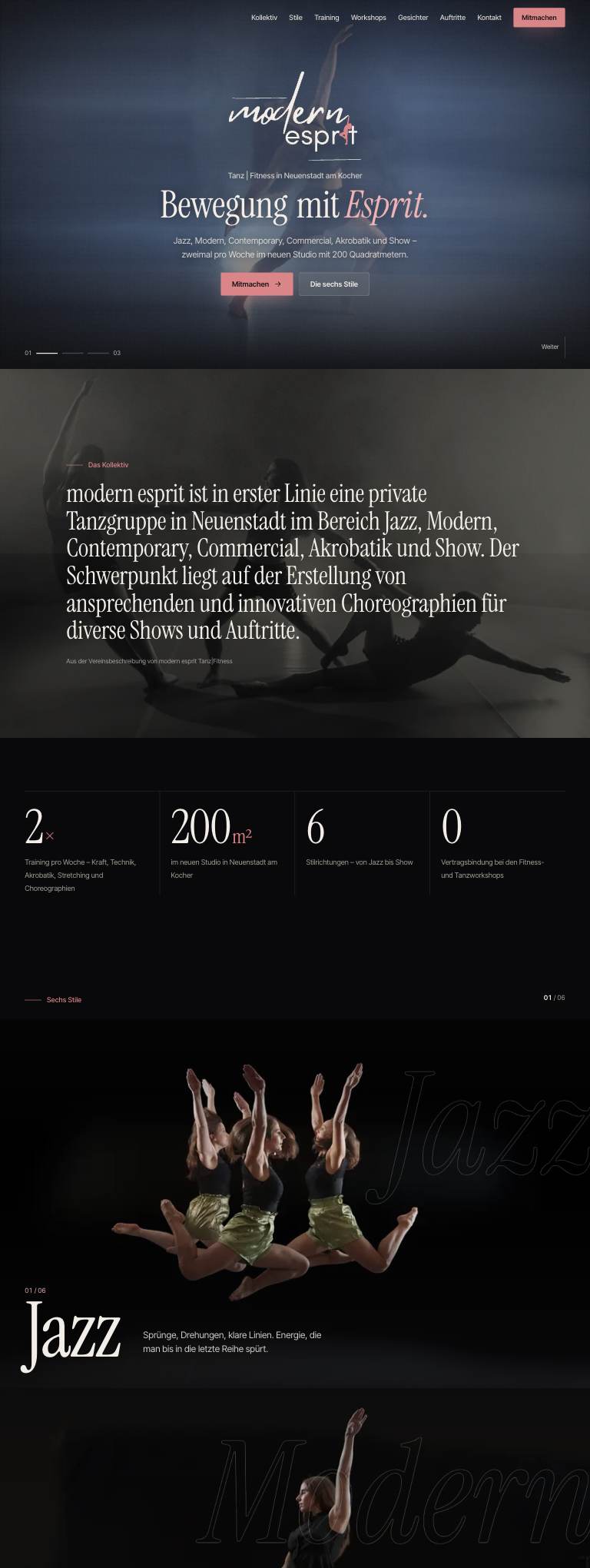Website von modern esprit Tanz und Fitness