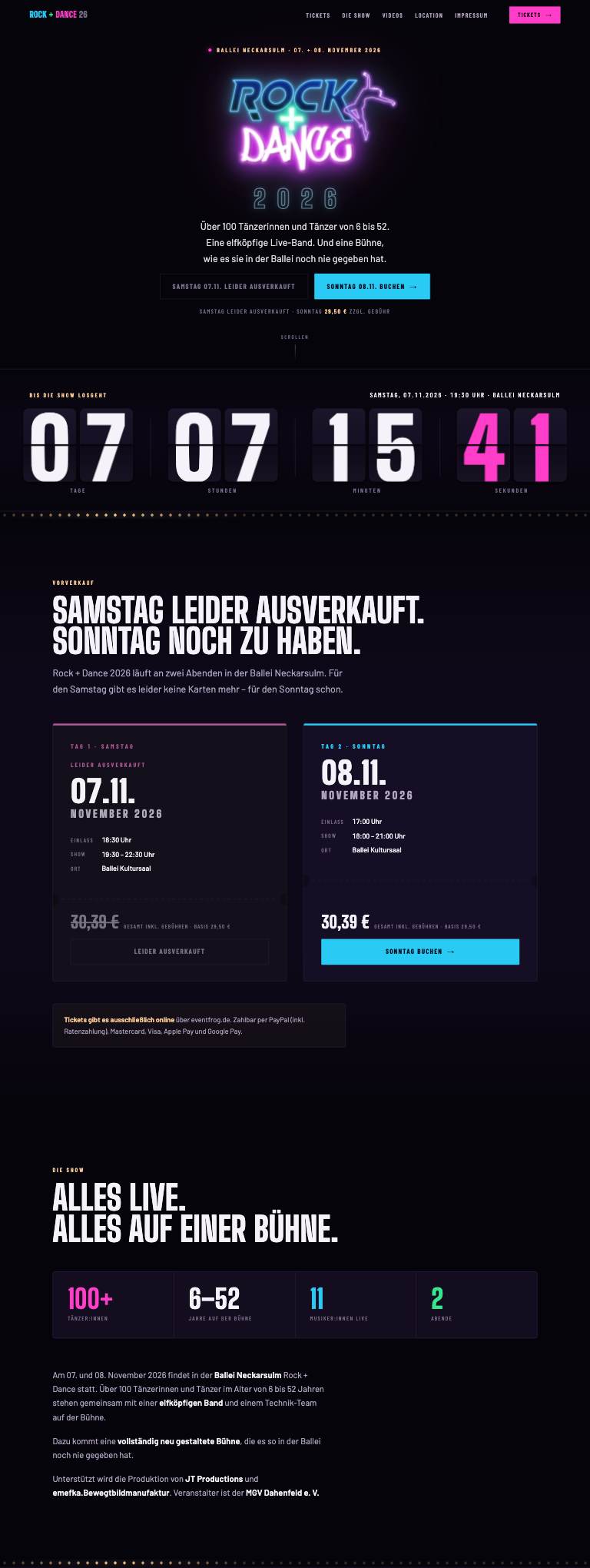 Website von Rock + Dance 2026
