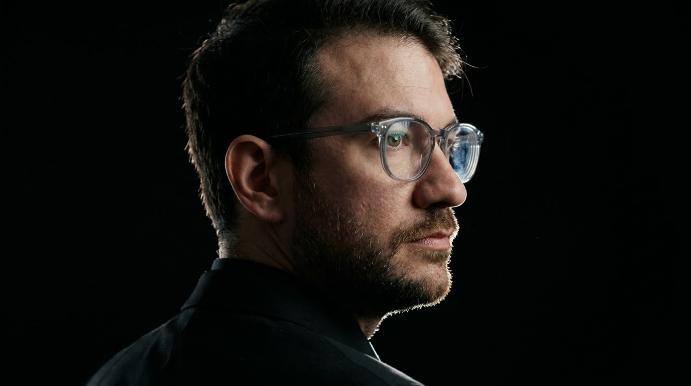 Marc Ferdinand Körner im Profil vor schwarzem Hintergrund